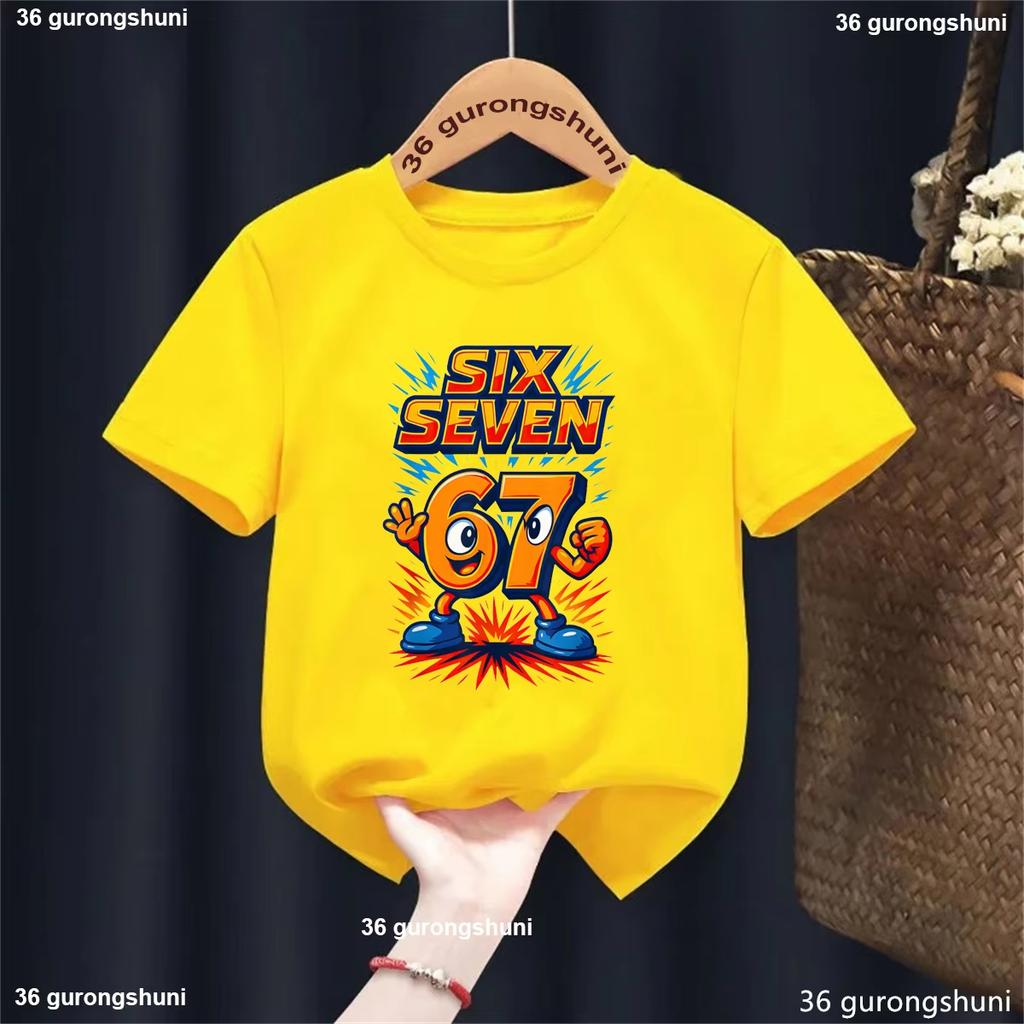 Kids Cartoon Power SIX SEVEN 67 Graphic TShirt Soft Cotton Cool Wear for Boys Girlstk0148
