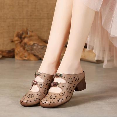 Fashion Summer Women Chunky Heels Hollow Slippers Korean Version Breathable Comfortable Plus Size Sandals Casual Man Shoes Lady Shoes