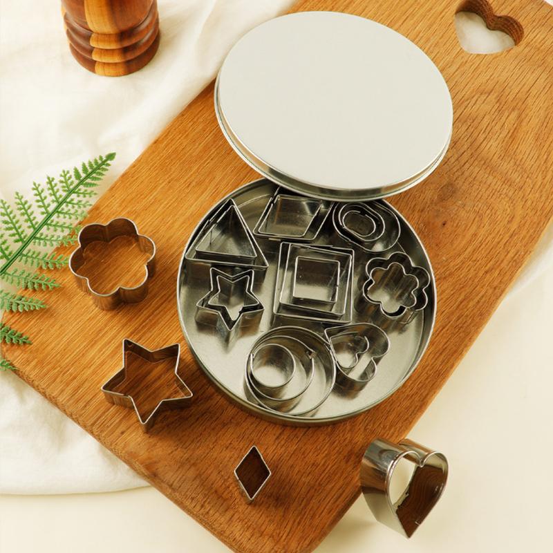 12/30PCS Stainless Steel Mini Cookie Cutters Set Geometric Shape Baking Tools for Biscuit Fondant Kitchen Baking Supplies
