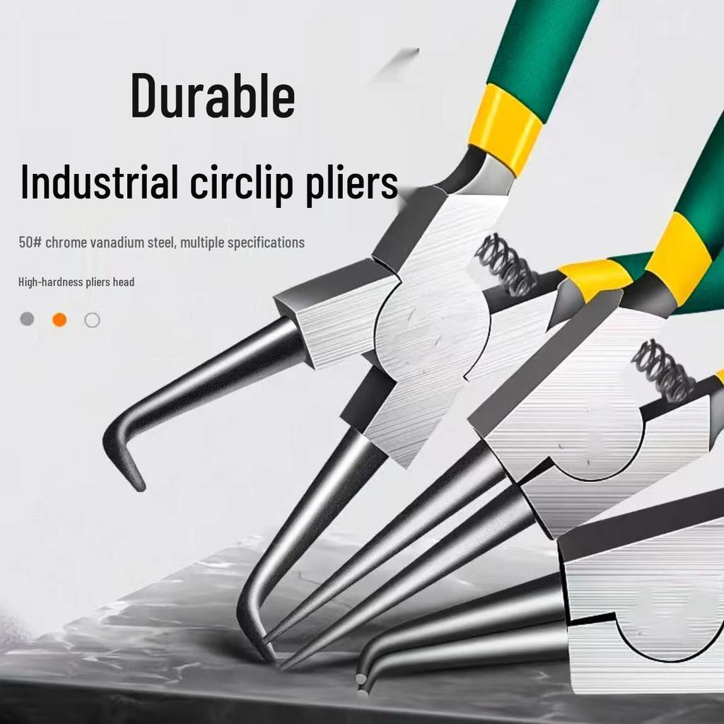 Dual-use Electrical Circlip Pliers Set: Inner and Outer, Multi-functional Retaining Ring, Pointed Tip, Outer Bend Pliers.
