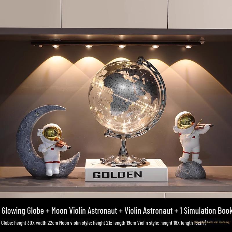 Astronaut Boy Globe Ornament: Luxurious Birthday Gift & Decorative Piece for Living Room or Wine Cabinet.