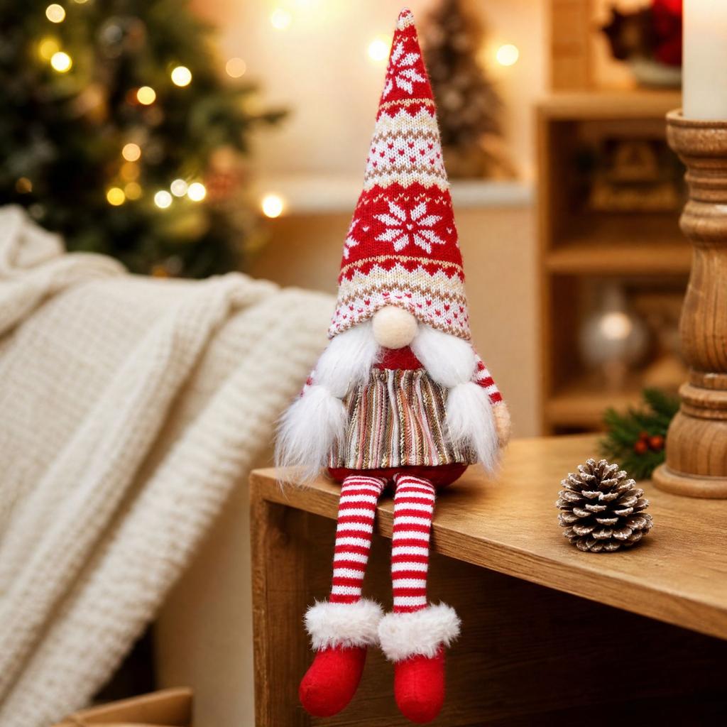 Knitted Long Legs Christmas Gnome, Striped Tabletop Decoration for Home,