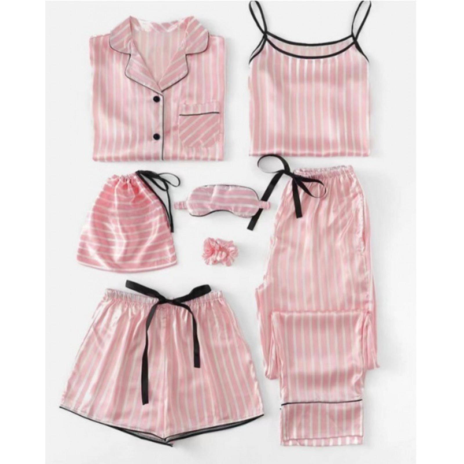 

Детский 7-предметный комплект полосатой домашней одежды из искусственного шелка с длинным рукавом и майкой 140