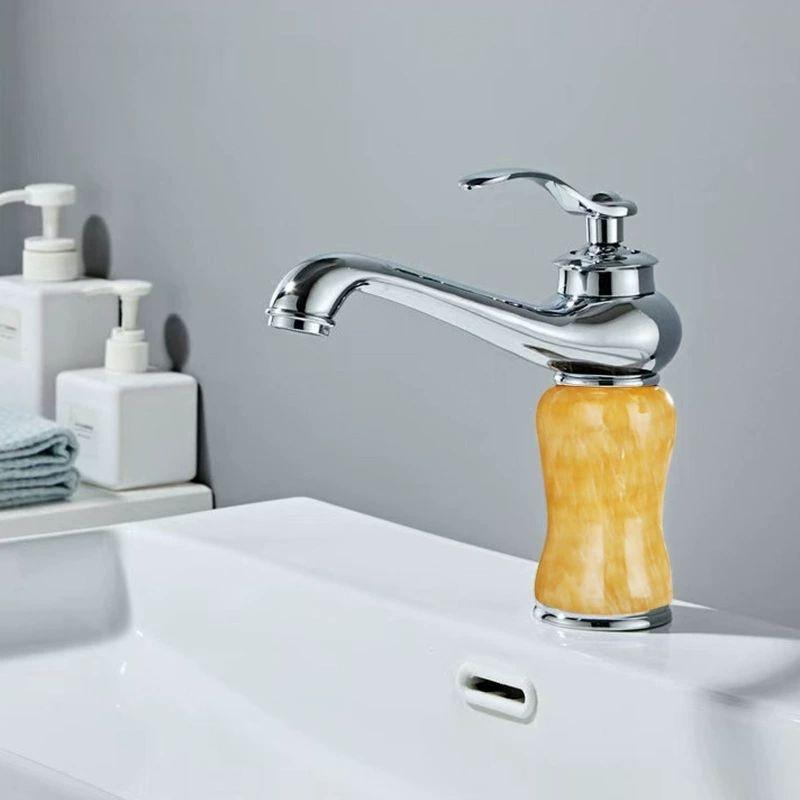 Rose Gold Luxury Bathroom Basin Faucet Single Handle Vanity Sink Mixer water Taps Brass Natural Jade Basin Sink Faucet Chrome