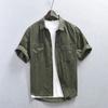 American Cargo Short Sleeve Shirts for Men New Fashion Summer Shirt 100 Cotton Casual Shirt with Double Pockets Youth Loose Top