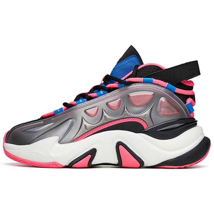 

new ANTA Casual Shoes Men s Mid top Black/Palace Blue/Fluorescent Digital Pink 40