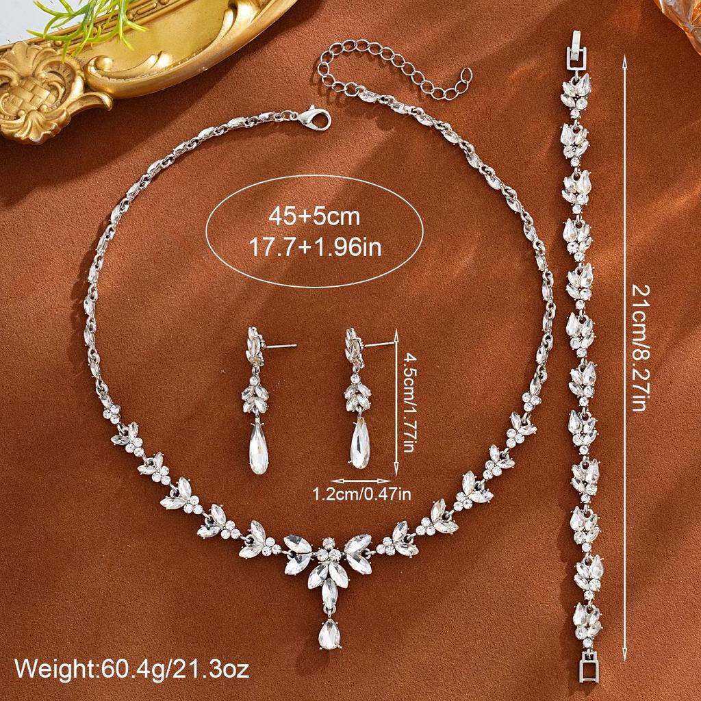 Elegant European and American Three-Piece Jewelry Set: Necklace, Earrings, Bracelet for Brides and Evening Gowns