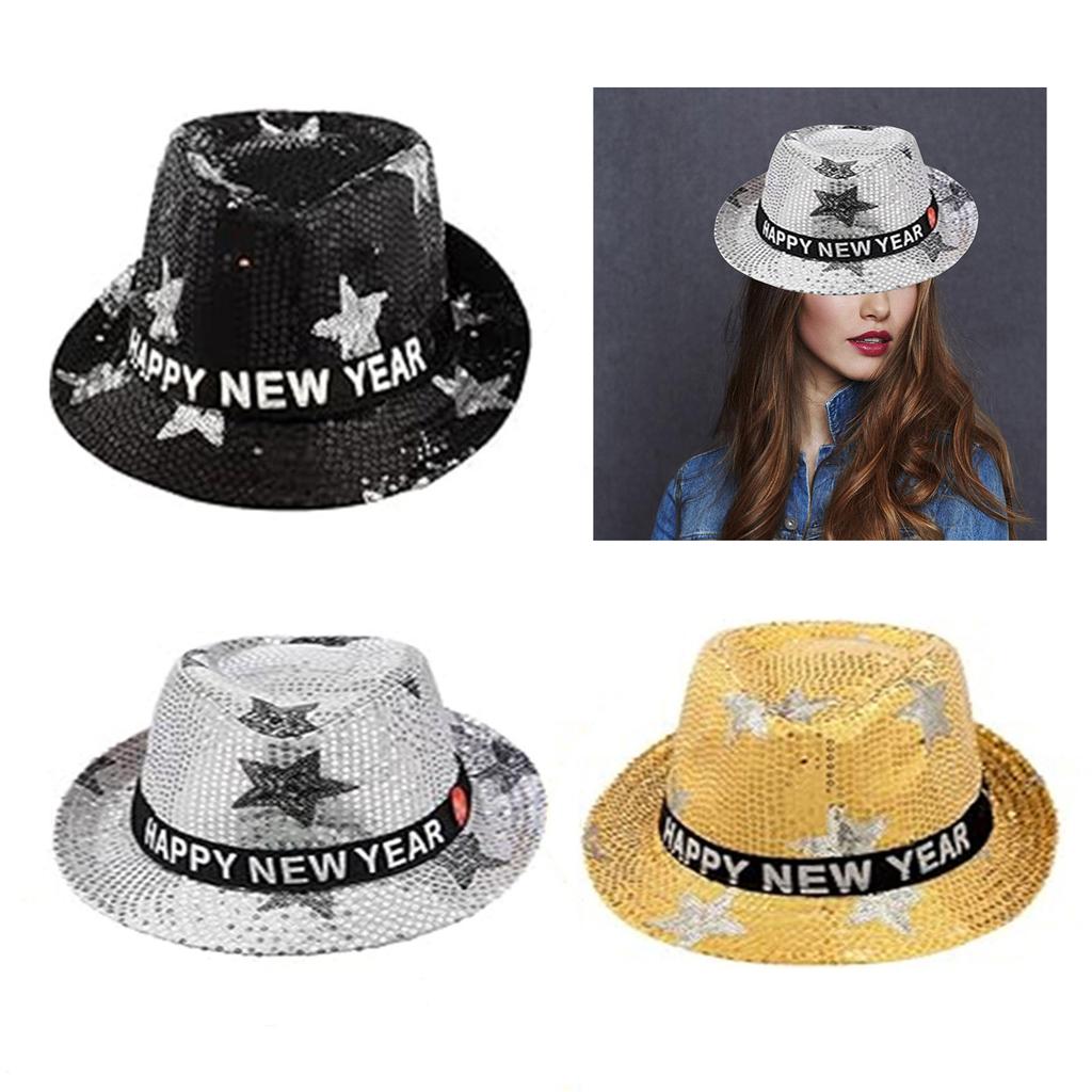 Flashing Sequins Hats with Star Happy New Year Hats With LED Lights And Sequins Perfect For Men And Women Party Supplies