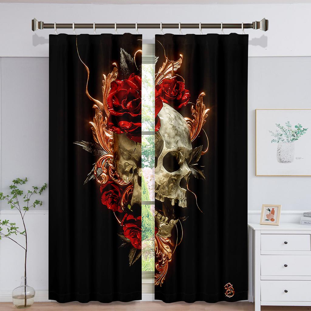 

Готовые роскошные солнцезащитные шторы в виде черепа, тонкие шторы на окна для детей, спальни, гостиной, ванной комнаты, кухни, двери, зала, домашний декор, 2 шт. W50 X H130(CM)X2&Grommet Top