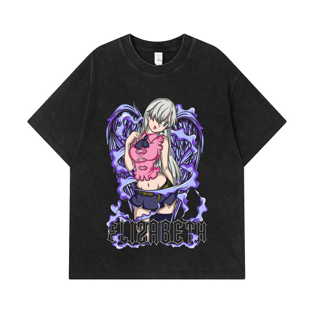 275 GSM Washed T-shirts 100% Cotton Seven Deadly Sins V3 Elizabeth Print Unisex Heavy Cotton T Shirt