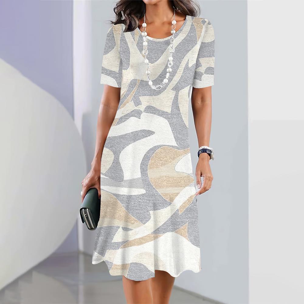 Vintage Women's Dresses Striped Printed Elegant Casual Short Sleeve Dresses 2023 Fashion Oversized Women's Dresses Y2k