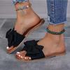 2026 New Flat Bottomed Rhinestone Bow Straight Slippers for Women Wearing Solid Color Lightweight Cloth Surface Sandals