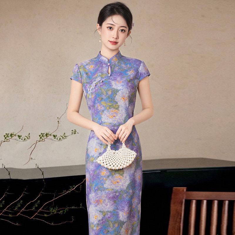 Purple Daily National Style New Chinese Suzhou Long Cheongsam Improved Young 1011 New Women's Premium Summer