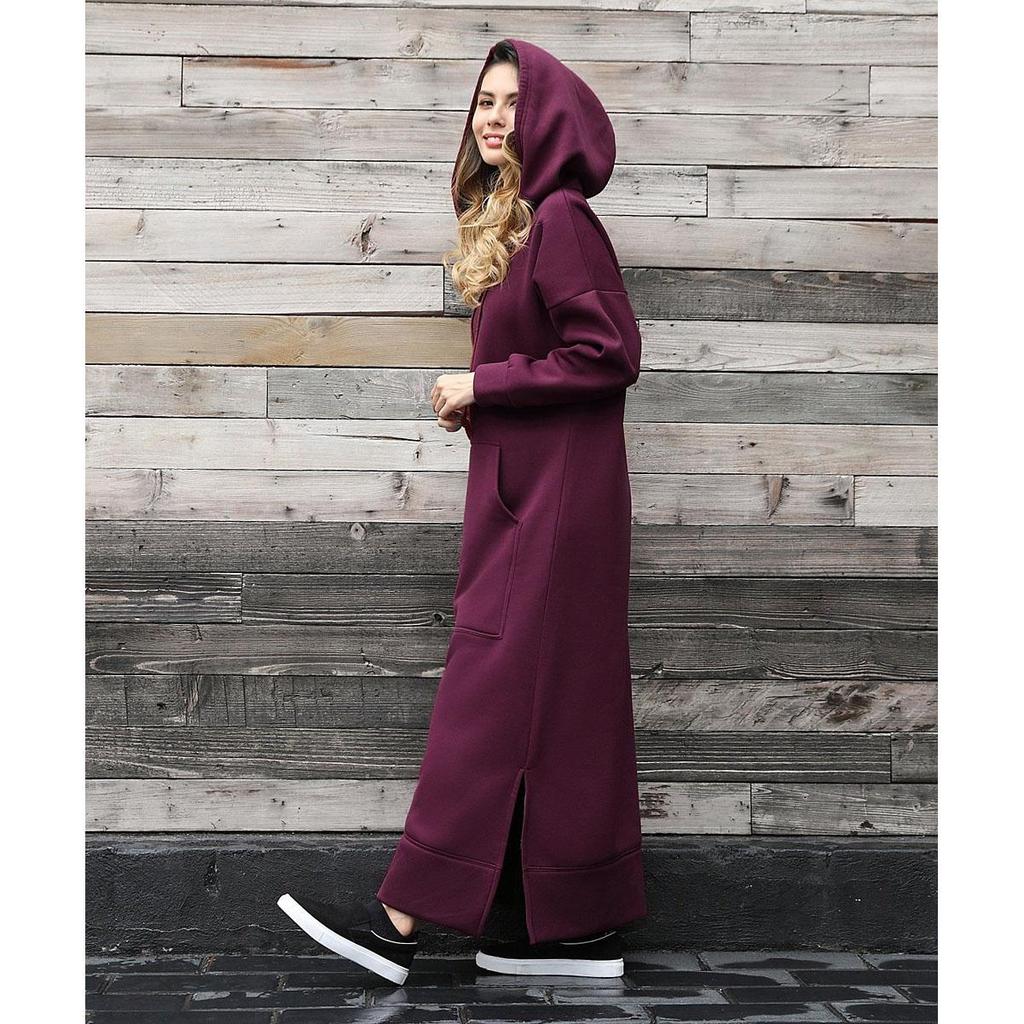 Vestito Felpa con Cappuccio da Donna Moda Orlo Allacciato Midi Accappatoio con Cappuccio Lungo Vestidos Inverno Caldo Casual Largo Vestito Felpa
