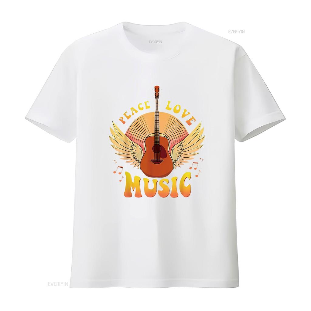 Cute Peace Love Music Hippie Hipster Festival Womens T Shirt White vintage Washed Casual streetwear Soft graphic Versatile