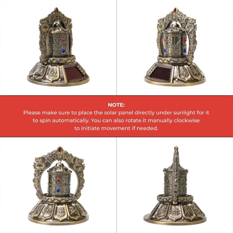 Solar Powered Tibetan Prayer Wheel Buddhist Decorative Ornament for Meditations,Yogas,Relaxation Decors Car Accessories