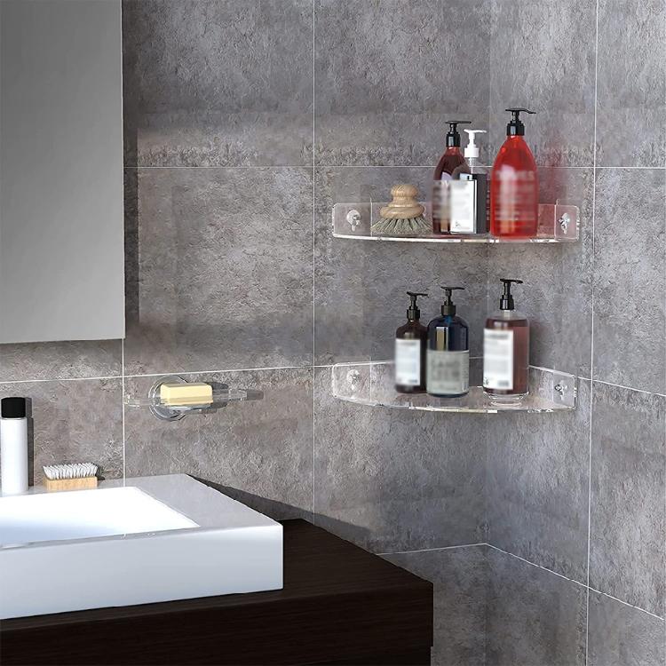 2 Pack Bathroom Corner Shelf Transparent Acrylic Wall Mount Floating Organizer