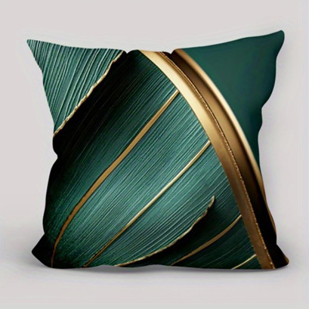1/4pcs Exquisite Green and Gold Leaf Patterned Pillowcases Sofa Cushion Cover Home Bedroom Room Decoration