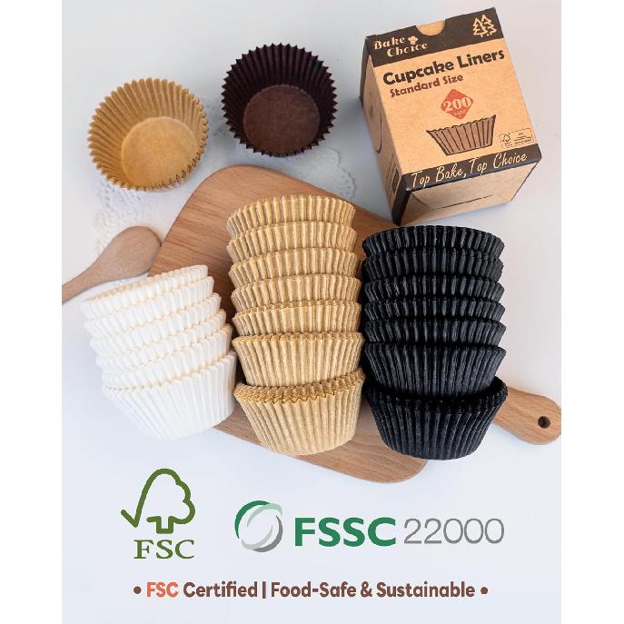 Non-stick 200pcs Standard Cupcake Liners for Baking, Natural, Food-grade Cupcake Wrapper, Greaseproof Parchment Muffin Liners