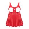 Women Wet Look Patent Leather Lingerie Tops Sleeveless Hollow Out Front Slit Ruffle Clubwear Nightwear Rave Outfit