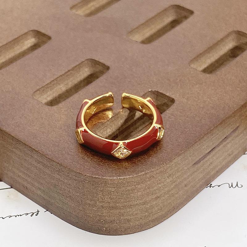 Court Style Medieval Red Lucky Transfer Enamel Drip Oil Opening Ring Butterfly High Sense Ring Woman