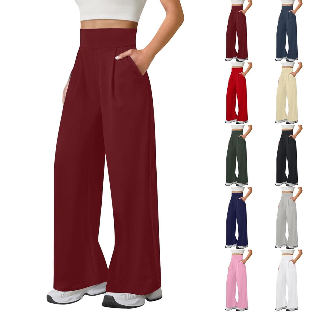 Hohe Taille Weites Bein Yogahosen für Damen Lockerer Schnitt Elastischer Bund Entspannte Lounge Trainingshosen mit Taschen