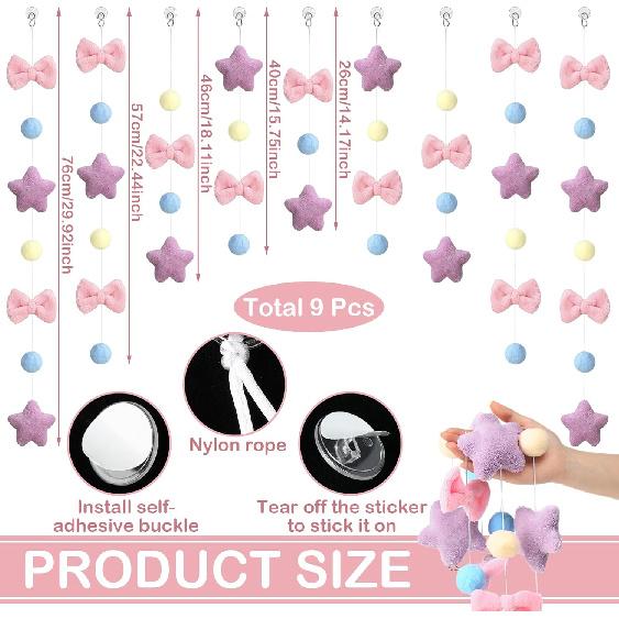 Cute Plush Pink Bow Door Curtain Kawaii Cutecore Room Decor 33" L X 35" W Fluffy Bowknot Purple Star Pentacle Garland Curtain for Women Bedroom Door