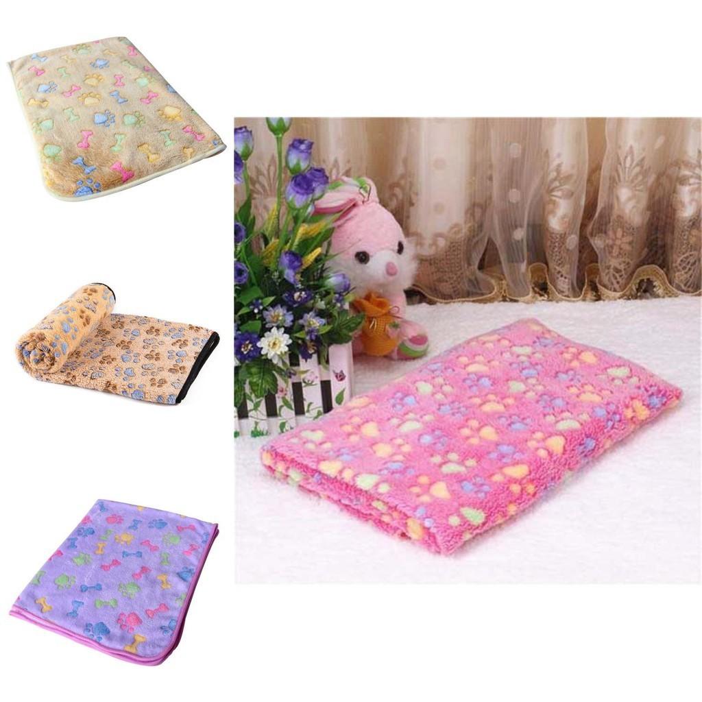 Plush Cute Pet Warm Paw Print Dog Puppy Fleece Blanket For Cozy Sleeping