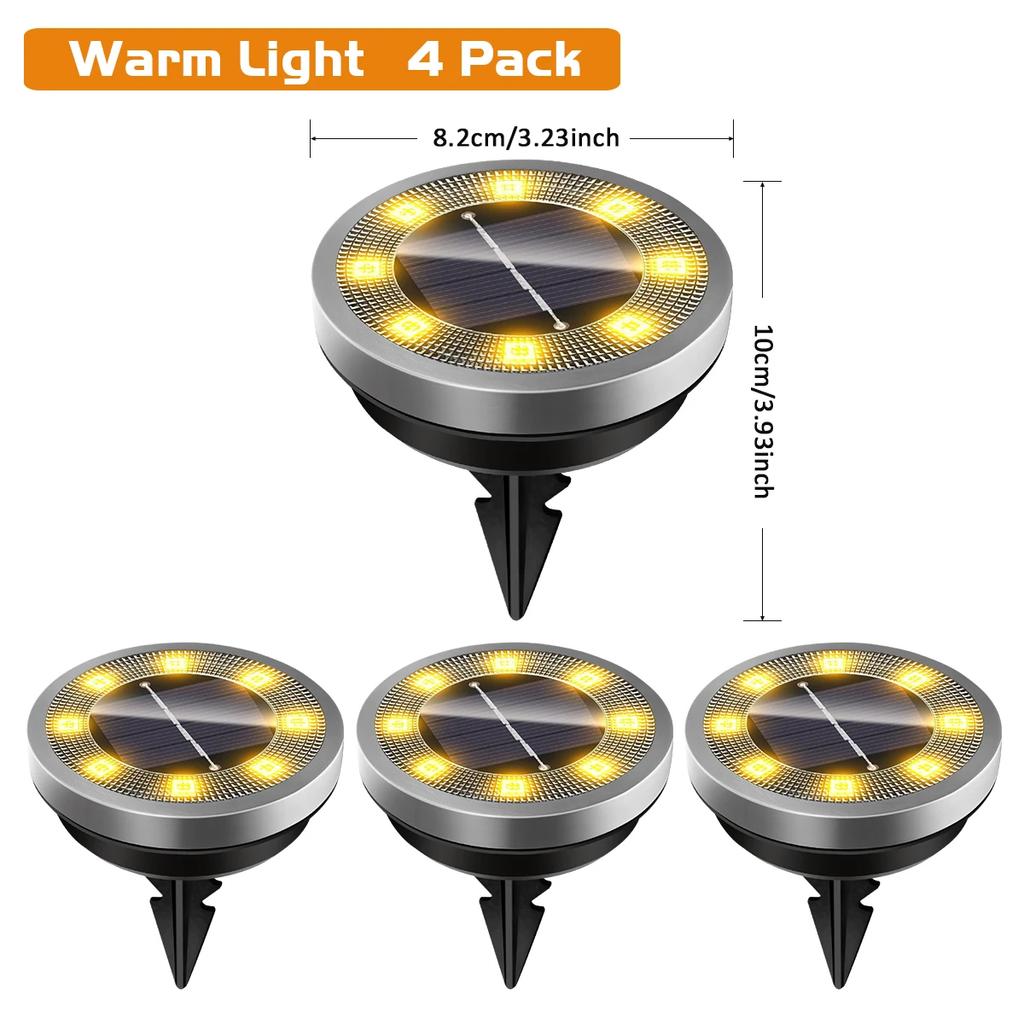 Solar Ground Lights IP65 Waterproof - LED Outdoor Landscape Lights for Yard Lawn Patio Deck