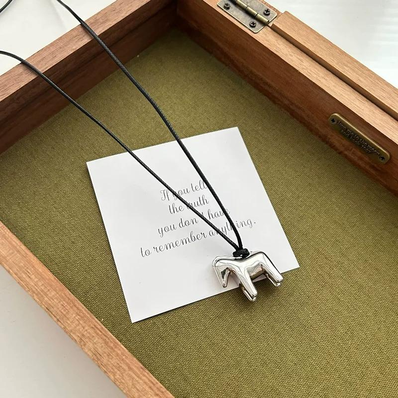 Hot Sale Horse Charm Pendant Necklace for Women Simple Adjustable Long Black Rope Sweater Chain Fashion Accessory 2026 Gifts