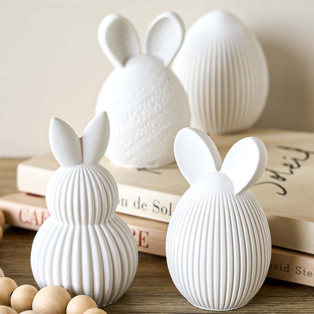 3D Streifen Kaninchen Silikon Kerzenform DIY Osterei Hase Aromatherapie Seifenformen Gips Harz Handwerk Herstellung Zubehör Heimdekoration