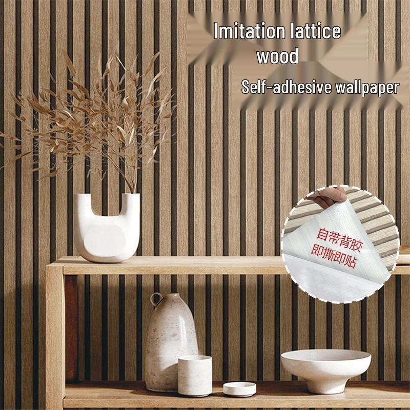 Self-Adhesive Wood Grain Stripe Wallpaper for Bedroom – Warm, High-Value, Cross-Border Design