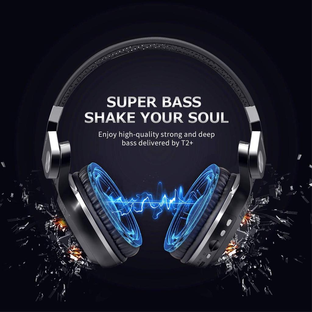 Bluedio T2 Plus Turbine Wireless Bluetooth Headphones with Mic/Micro SD Card Slot/FM Radio (Black)