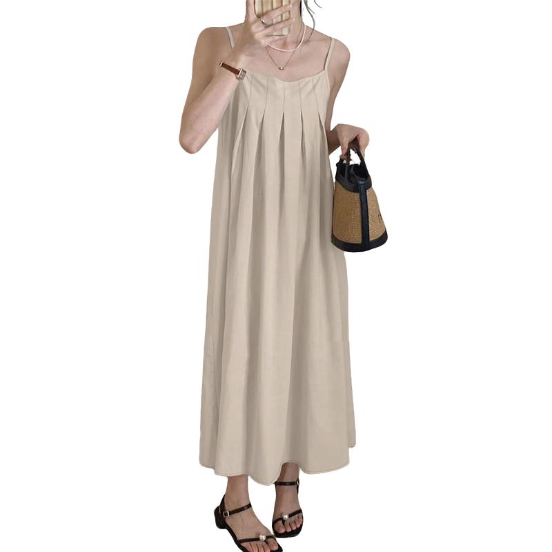 

ZANZEA Женское летнее повседневное однотонное платье-комбинация со свободными бретелями M бежевый