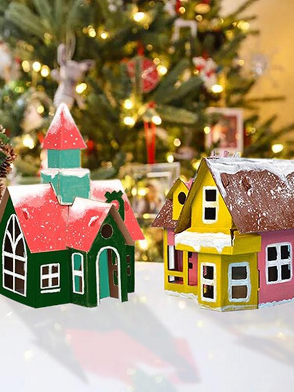 Christmas Cardboard House D-IY Build Gingerbread House Supplies for Kids Holiday Fun Party Game Playtime Christmas Decoration