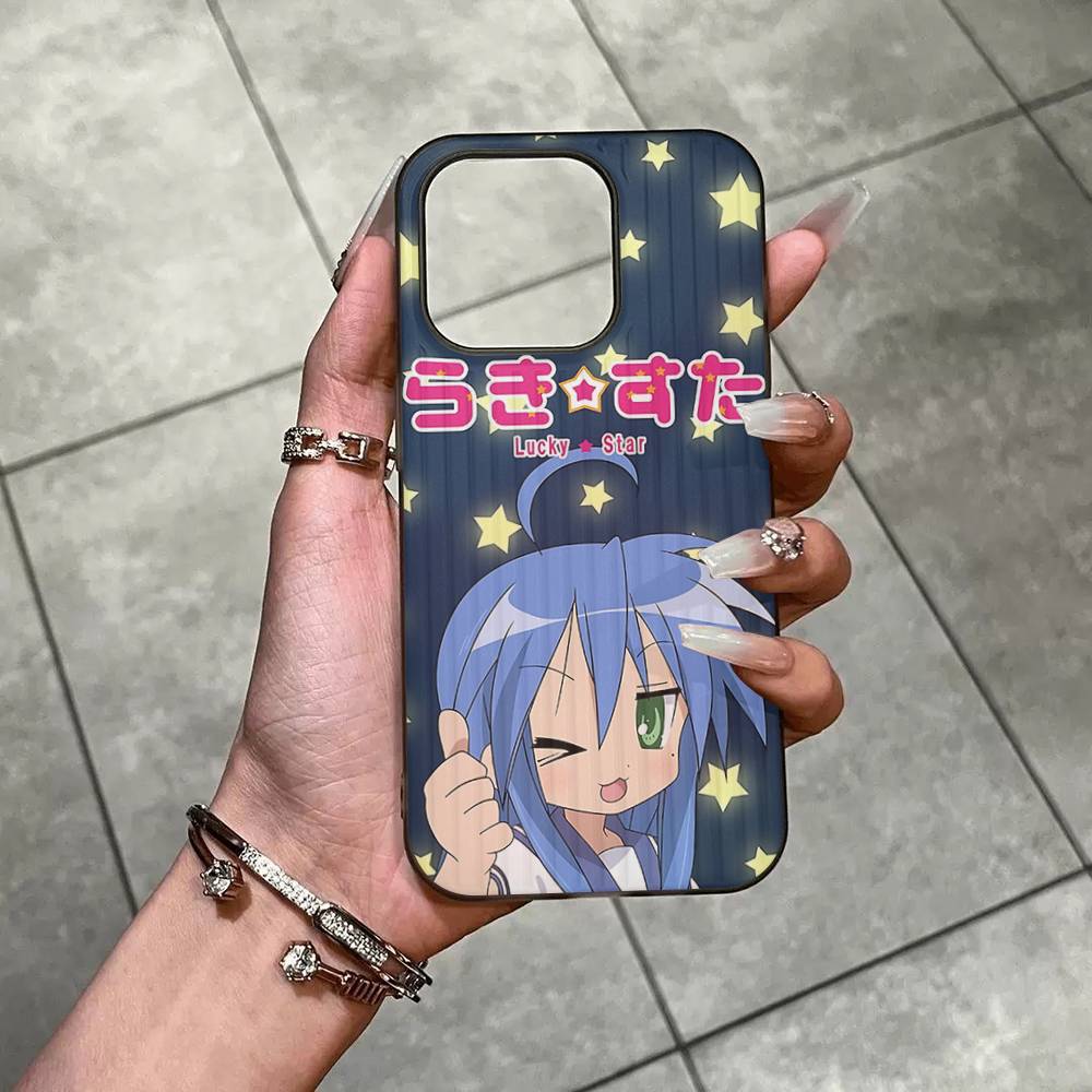 Anime Girl Lucky Star Phone Case For IPhone 16 15 17 Pro 11 12 13 14 Pro Max Plus Soft Ripple Silicone Cover Shell