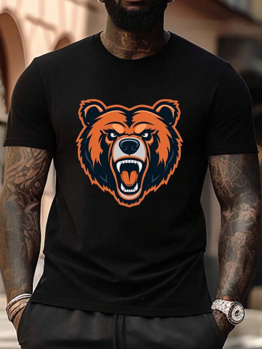 

Unisex s Summer Short Sleeve T-Shirts, Angry Bear Graphic Print Slightly Stretch Crew Neck Tees XXL
