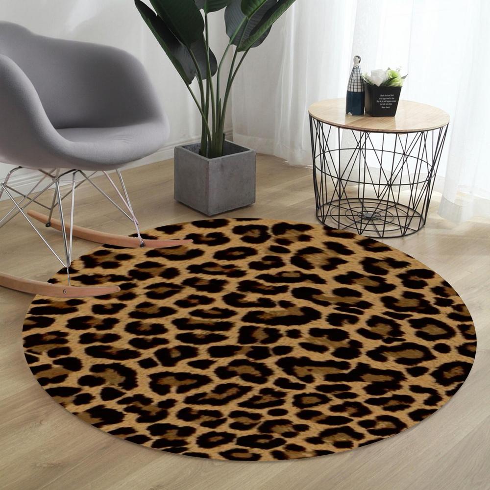Tappeto Rotondo Stampa Leopardo Marrone Tappeti in Flanella Decorativi per Pavimento Casa Salotto Camera da Letto Donna Ragazza con Trama Animalier