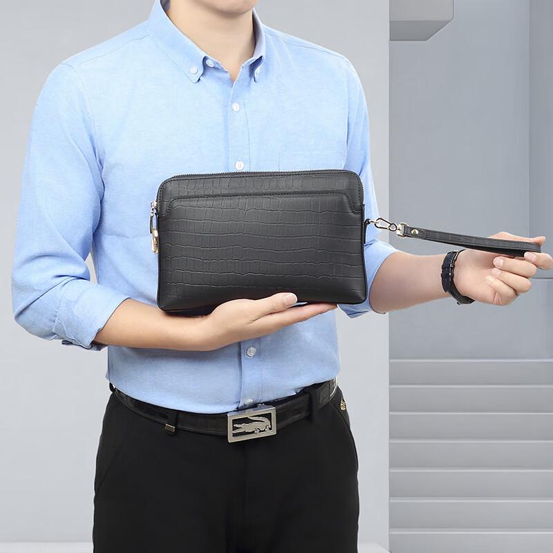 SCHWARZETIENNE Men's Crocodile Pattern Leather Clutch Bag