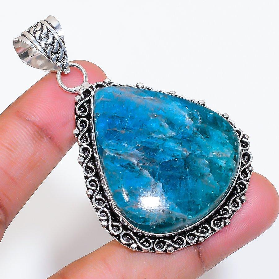 Natural Neon Blue Apatite 925 Sterling Silver Jewelry Pendant 2.40" AP-16617