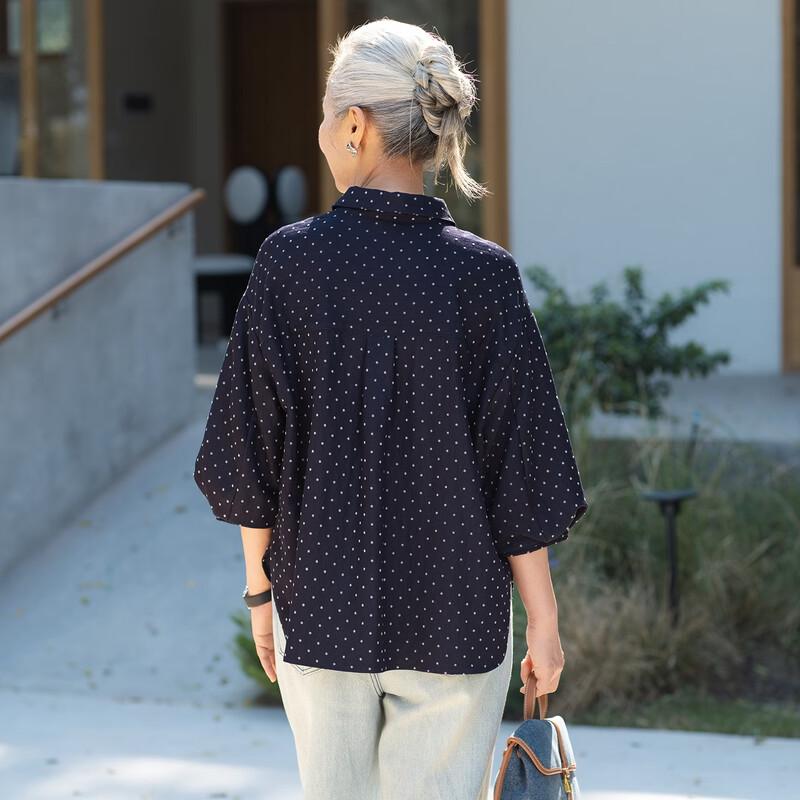 Women's Polka Dot Three-Quarter Sleeve Casual Shirt