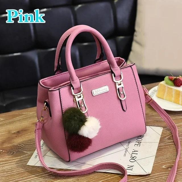 

Модная женская сумка-шоппер Hairball Shopper Totes из однотонной искусственной кожи, большая вместительная сумка, женская роскошная дизайнерская сумка через плечо Pink