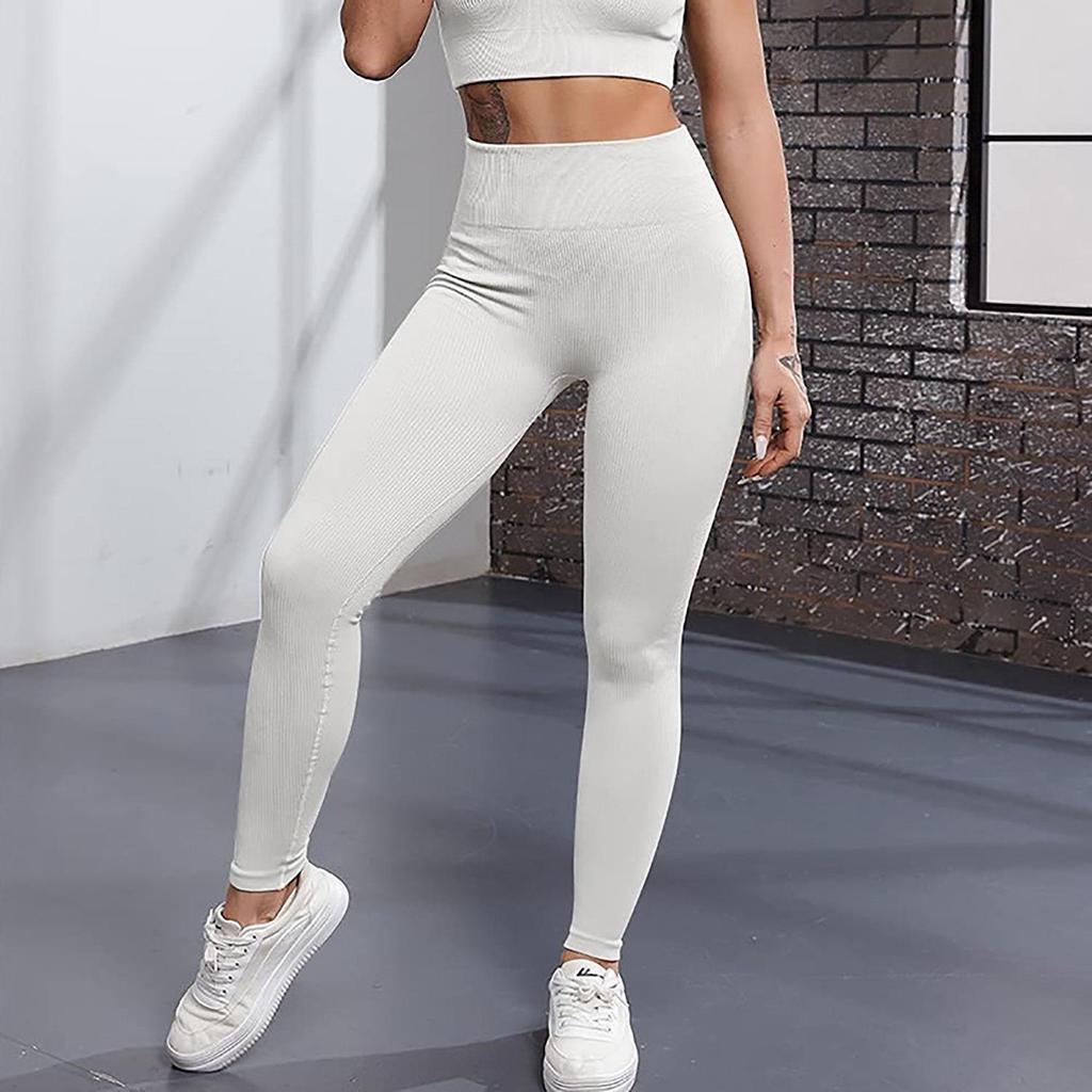 Calças de Yoga Sem Costura de Cintura Alta – Femininas com Fio de Compressão Justas para Corrida e Fitness