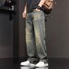 American ripped jeans men's spring and autumn new straight loose wide-leg casual pants washed trousers men
