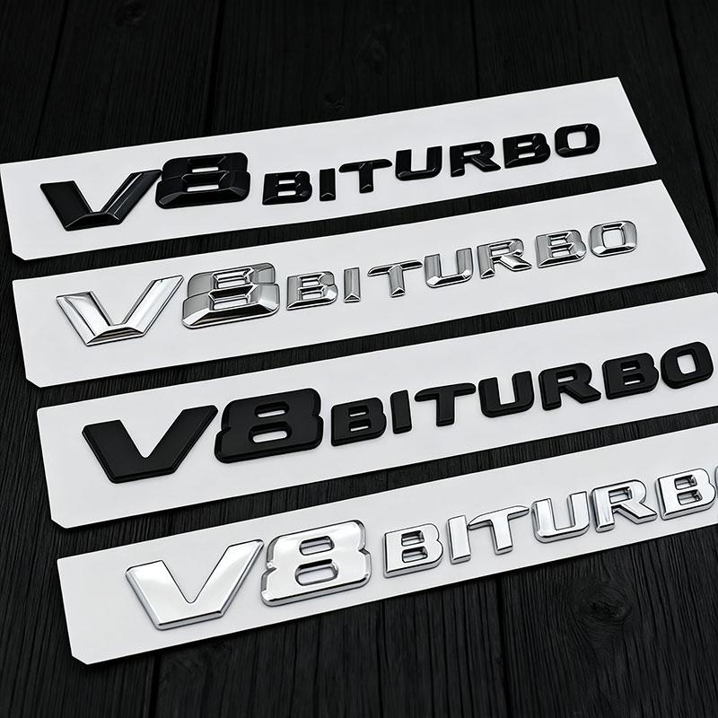 3d ABS Chrome Black Letters V8 BITURBO Logo Emblem Car Fender Side Stickers Badge For C63 E63 S63 GLC63 GLE63 G63 Accessories