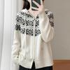 Women's Retro Color Block Hooded Wool Cardigan: Autumn/Winter Diamond Fair Isle Sweater Coat