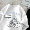 New S-5XL Summer Men Oversize T-shirt Korean Casual Loose Style Kitten Blowing Fan Print T-shirt Suitable for Both Men Women