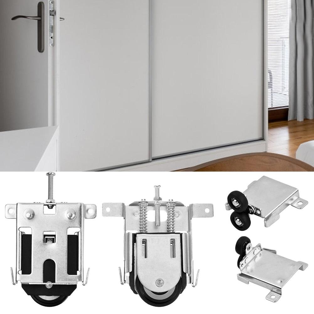 2 Pair Iron Alloy Replacement Adjustable Sliding Cabinets Door Roller Pulley Sliding Door Caster Home Improvement