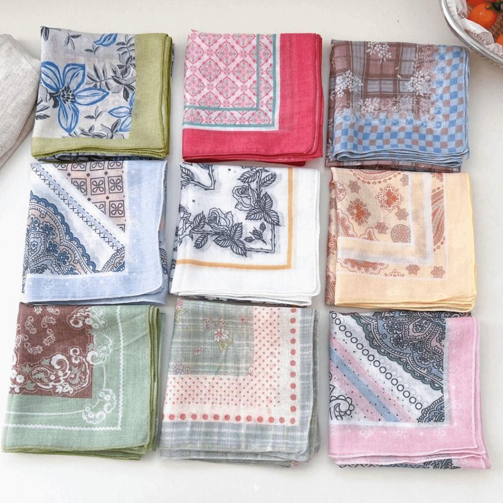 Floral Small Square Scarf Flower Printed Silk Scarf Cotton Linen Print Scarves  Scarf Accessories