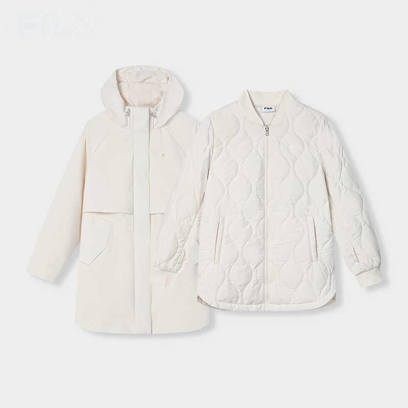 Fila Solid Color Zipper Hooded Reversible Long Sleeve Cotton Jacket Women Jackets Mist-Lotus-White F11W414904F-IV